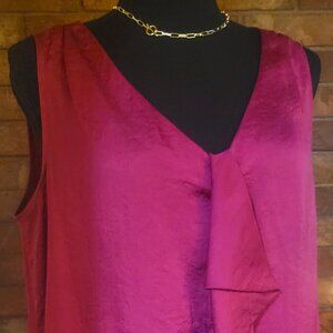 LOFT Fuchsia Satin Sleeveless Ruffles Blouse - Size L